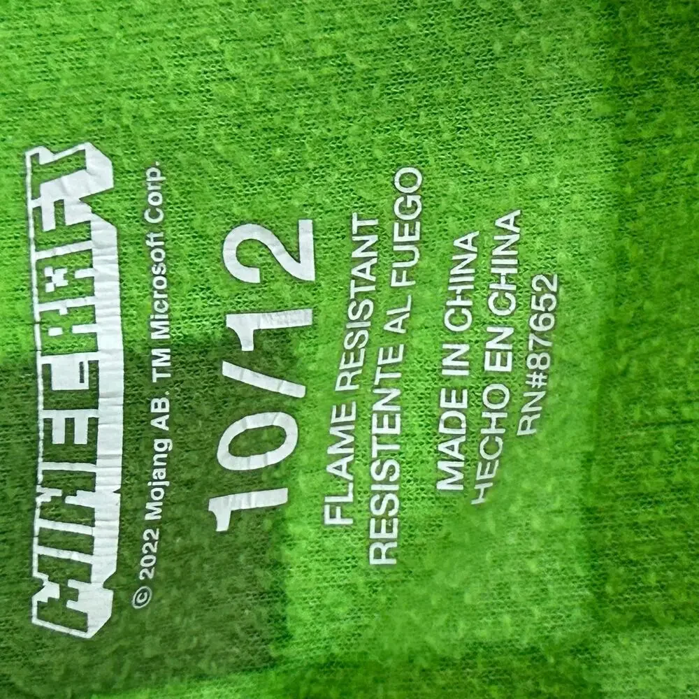 Minecraft Boys 10/12 Green Pixel Fleece Hooded One Piece Pajama Costume